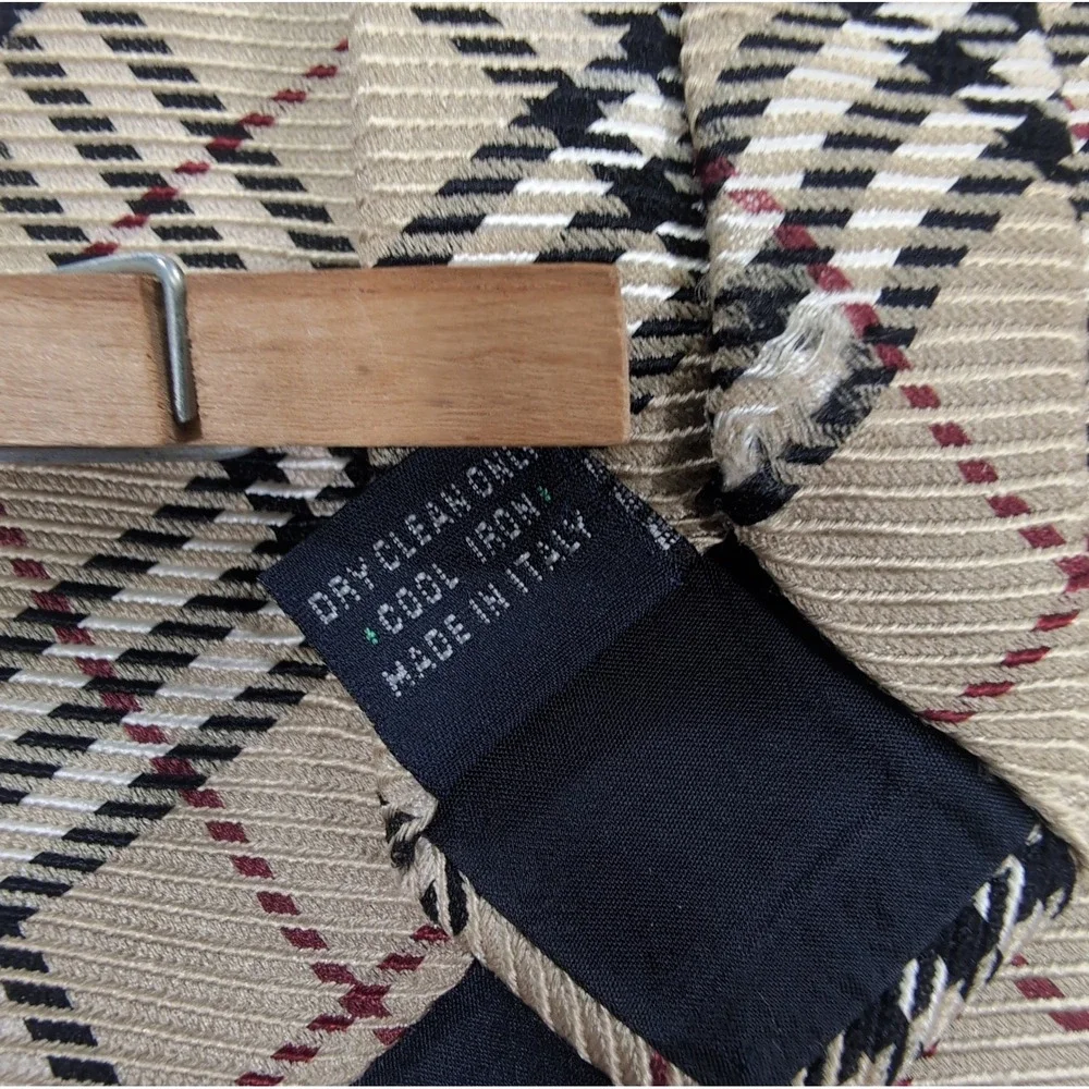 Burberry Mens Neckties Lot 2 OS Tan Red Nova Check Silk AS IS Craft Repair